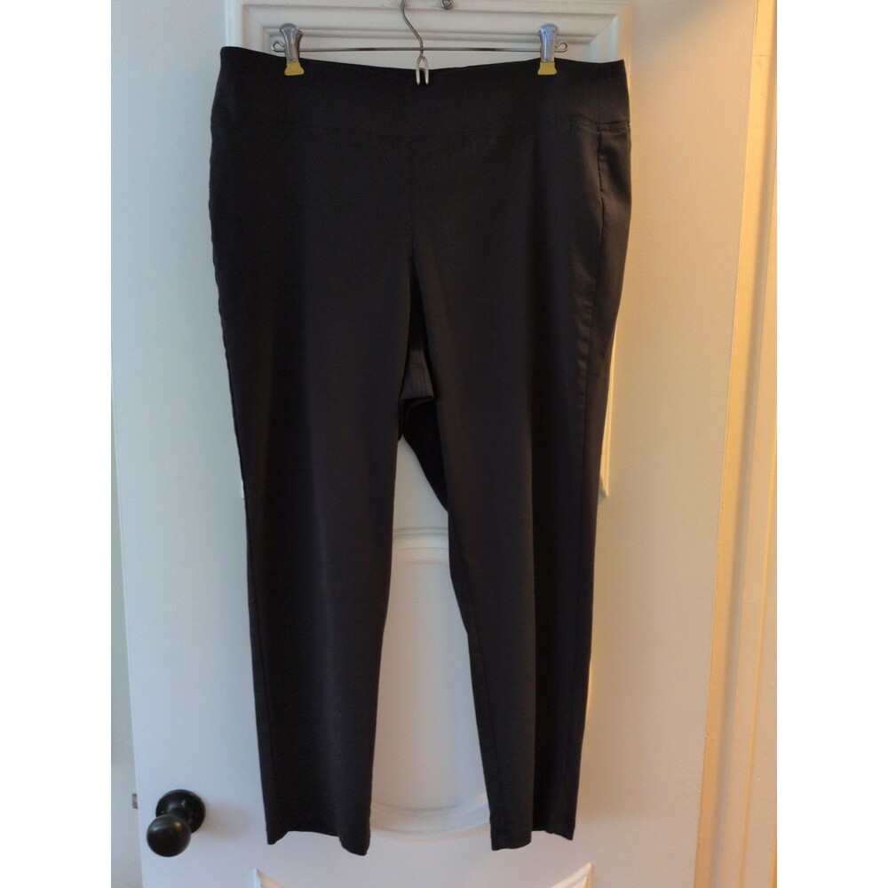 Ellen Tracy 1X Stretch Ankle Pants Navy Wide Elastic Waist Band Tummy Control